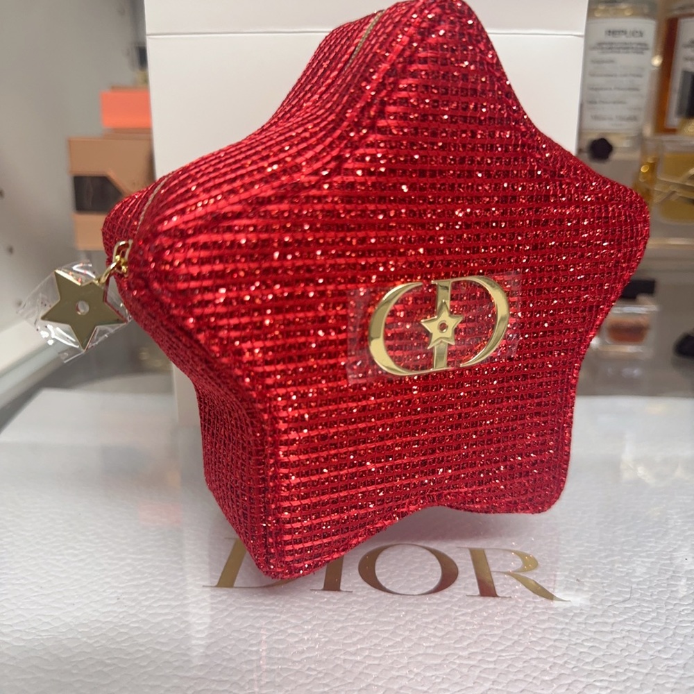 Dior Glittering Sparkly Red Gold Star Pouch Trousse